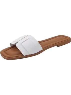 Women's Sandals Flat Slide Elegant Sandals Comfortable A-White Square Open-Toe